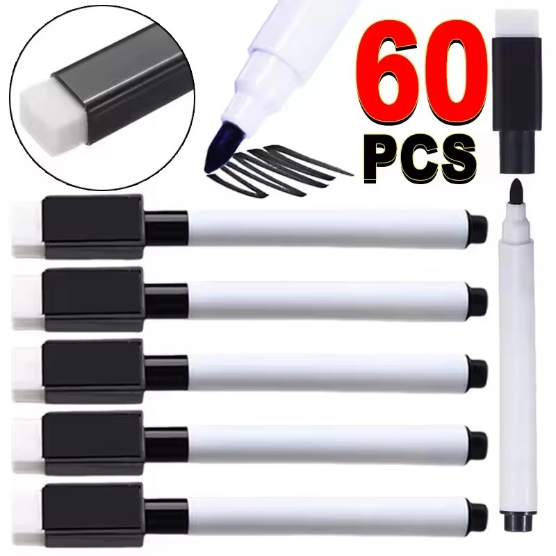 School Supplies - Magnetische, schwarze Whiteboard-Marker mit Radierkappe, Whiteboard-Marker