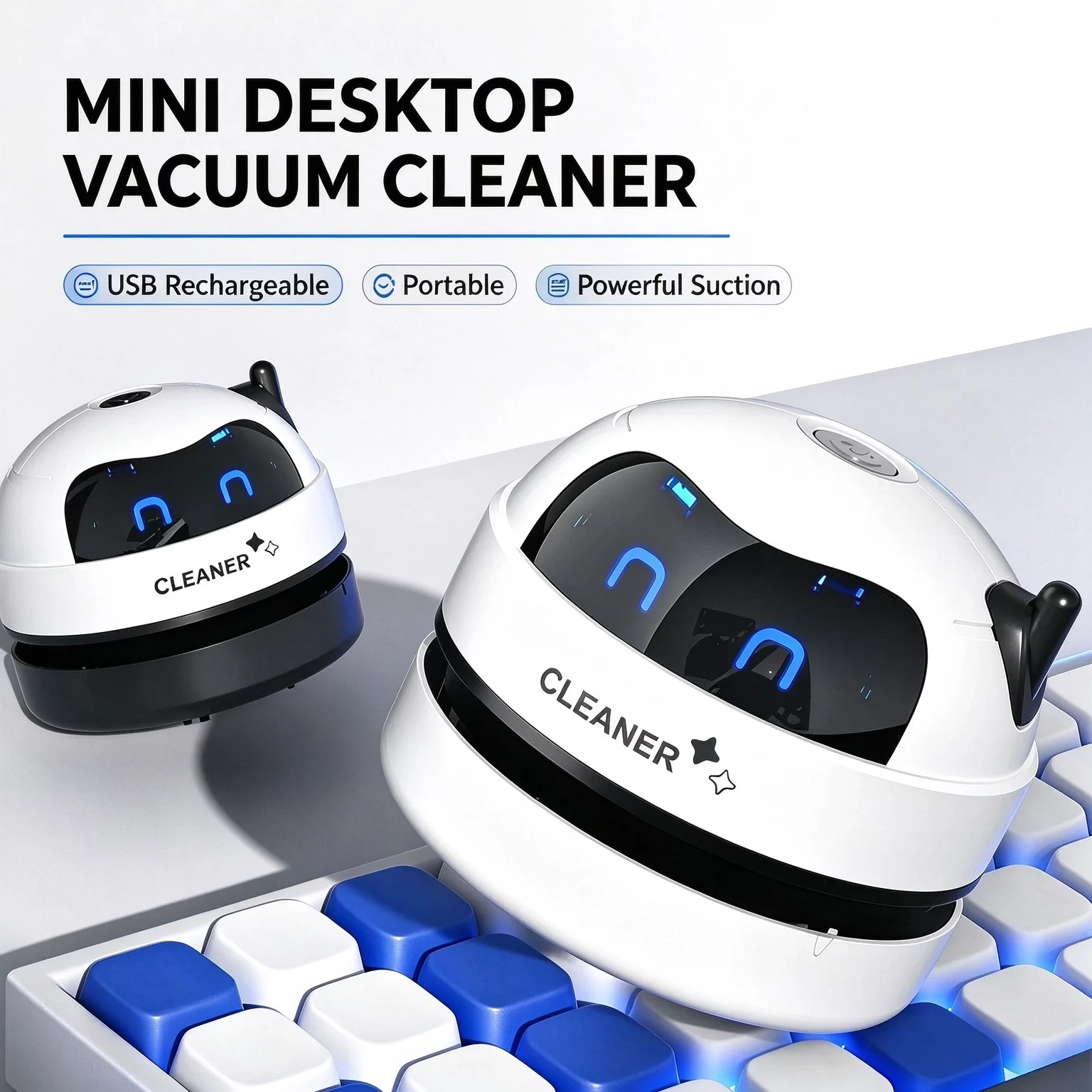 Mini Desktop Vacuum Cleaner For Eraser Dust - Tragbarer Mini-Tischstaubsauger 360 ° Spiralsauger, Staubentferner